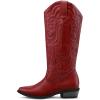 imagemysoft Womens Cowboy Boots Mid Calf Cowgirl Embroidered Western Pointed Toe Chunky Heel Pull On Knee High BootsRed