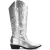 imagemysoft Womens Cowboy Boots Mid Calf Cowgirl Embroidered Western Pointed Toe Chunky Heel Pull On Knee High BootsSilver