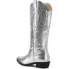 imagemysoft Womens Cowboy Boots Mid Calf Cowgirl Embroidered Western Pointed Toe Chunky Heel Pull On Knee High BootsSilver