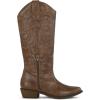 imagemysoft Womens Cowboy Boots Mid Calf Cowgirl Embroidered Western Pointed Toe Chunky Heel Pull On Knee High BootsSolid Brown