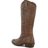 imagemysoft Womens Cowboy Boots Mid Calf Cowgirl Embroidered Western Pointed Toe Chunky Heel Pull On Knee High BootsSolid Brown