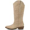 imagemysoft Womens Cowboy Boots Mid Calf Cowgirl Embroidered Western Pointed Toe Chunky Heel Pull On Knee High BootsTan