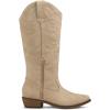 imagemysoft Womens Cowboy Boots Mid Calf Cowgirl Embroidered Western Pointed Toe Chunky Heel Pull On Knee High BootsTan