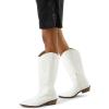 imagemysoft Womens Cowboy Boots Mid Calf Cowgirl Embroidered Western Pointed Toe Chunky Heel Pull On Knee High BootsWhite