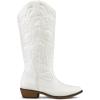 imagemysoft Womens Cowboy Boots Mid Calf Cowgirl Embroidered Western Pointed Toe Chunky Heel Pull On Knee High BootsWhite