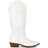 imagemysoft Womens Cowboy Boots Mid Calf Cowgirl Embroidered Western Pointed Toe Chunky Heel Pull On Knee High BootsWhite Embroidery
