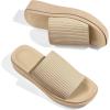 imagemysoft Womens Platform Slide Sandals 18 Inch Comfortable Summer SlipOn Open Toe Knit Flatform Walking Shoes for Women Lightweight Cushioned Breathable for Casual ampamp Outdoor WearTan