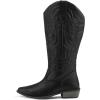 imagemysoft Womens Wide Calf Cowboy Boots Pull on Cowgirl Embroidered Mid Calf Pointed Toe Chunky Heel Western BootsBlack