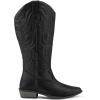 imagemysoft Womens Wide Calf Cowboy Boots Pull on Cowgirl Embroidered Mid Calf Pointed Toe Chunky Heel Western BootsBlack