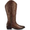 imagemysoft Womens Wide Calf Cowboy Boots Pull on Cowgirl Embroidered Mid Calf Pointed Toe Chunky Heel Western BootsDark Brown