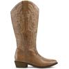imagemysoft Womens Wide Calf Cowboy Boots Pull on Cowgirl Embroidered Mid Calf Pointed Toe Chunky Heel Western BootsLight Brown