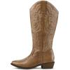 imagemysoft Womens Wide Calf Cowboy Boots Pull on Cowgirl Embroidered Mid Calf Pointed Toe Chunky Heel Western BootsLight Brown