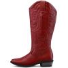 imagemysoft Womens Wide Calf Cowboy Boots Pull on Cowgirl Embroidered Mid Calf Pointed Toe Chunky Heel Western BootsRed