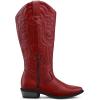 imagemysoft Womens Wide Calf Cowboy Boots Pull on Cowgirl Embroidered Mid Calf Pointed Toe Chunky Heel Western BootsRed