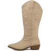 imagemysoft Womens Wide Calf Cowboy Boots Pull on Cowgirl Embroidered Mid Calf Pointed Toe Chunky Heel Western BootsTan