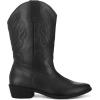 imagemysoft Womens Wide Calf Cowboy Boots PullOn MidCalf Embroidered Pointed Toe Retro Western BootsBlack Pu