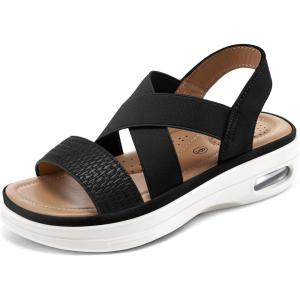 imagemysoft Womens Comfortable Walking Sandals Air Cushion Sport Slingback Elastic Band Platform ShoesBlack Woven