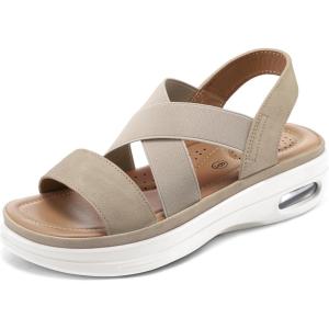 imagemysoft Womens Comfortable Walking Sandals Air Cushion Sport Slingback Elastic Band Platform ShoesTaupe