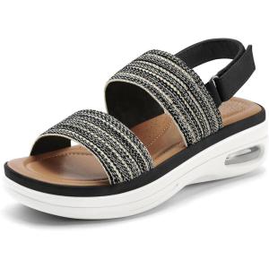 imagemysoft Womens Walking Sandals Comfortable Air Cushion Platform Elastic Ankle Strap Open Toe Ourdoor Summer ShoesBlack  White
