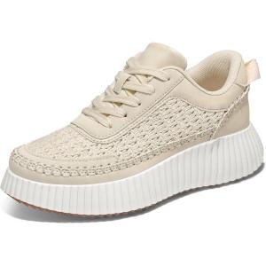 imagemysoft Womens Platform Chunky Sneakers Comfortable Lightweight Fashion Sneaker Casual Walking ShoesBeige Woven