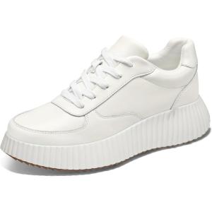 imagemysoft Womens Platform Chunky Sneakers Comfortable Lightweight Fashion Sneaker Casual Walking ShoesWhite Leather