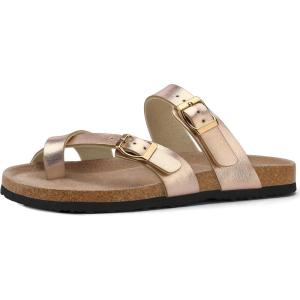 imagemysoft Womens Cork Footbed Sandals Double Adjustable Buckle Slide Sandals Slip On Walking Summer ShoesRose Gold