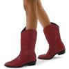 imagemysoft Womens Western Cowboy Boots Embroidered MidCalf Pointed Toe Cowgirl BootRed
