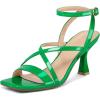 imagemysoft Womens Strappy Stiletto Heels Open Square Toe Ankle Strap Dress Shoes 3 Inch Kitten Heeled SandalsCrossgreen Patent