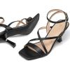 imagemysoft Womens Strappy Stiletto Heels Open Square Toe Ankle Strap Dress Shoes 3 Inch Kitten Heeled SandalsCrossblack Pu