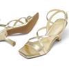 imagemysoft Womens Strappy Stiletto Heels Open Square Toe Ankle Strap Dress Shoes 3 Inch Kitten Heeled SandalsCrossgold Pu