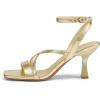 imagemysoft Womens Strappy Stiletto Heels Open Square Toe Ankle Strap Dress Shoes 3 Inch Kitten Heeled SandalsCrossgold Pu