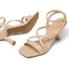 imagemysoft Womens Strappy Stiletto Heels Open Square Toe Ankle Strap Dress Shoes 3 Inch Kitten Heeled SandalsCrossnude Pu