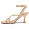 imagemysoft Womens Strappy Stiletto Heels Open Square Toe Ankle Strap Dress Shoes 3 Inch Kitten Heeled SandalsCrossnude Pu