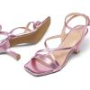 imagemysoft Womens Strappy Stiletto Heels Open Square Toe Ankle Strap Dress Shoes 3 Inch Kitten Heeled SandalsCrosspink Pu