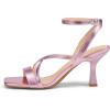 imagemysoft Womens Strappy Stiletto Heels Open Square Toe Ankle Strap Dress Shoes 3 Inch Kitten Heeled SandalsCrosspink Pu