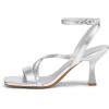 imagemysoft Womens Strappy Stiletto Heels Open Square Toe Ankle Strap Dress Shoes 3 Inch Kitten Heeled SandalsCrosssilver Pu
