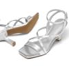 imagemysoft Womens Strappy Stiletto Heels Open Square Toe Ankle Strap Dress Shoes 3 Inch Kitten Heeled SandalsCrosssilver Pu