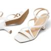 imagemysoft Womens Strappy Stiletto Heels Open Square Toe Ankle Strap Dress Shoes 3 Inch Kitten Heeled SandalsCrosswhite Pu