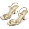 imagemysoft Womens Strappy Stiletto Heels Open Square Toe Ankle Strap Dress Shoes 3 Inch Kitten Heeled SandalsGold Pu