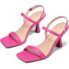 imagemysoft Womens Strappy Stiletto Heels Open Square Toe Ankle Strap Dress Shoes 3 Inch Kitten Heeled SandalsHot Pink Pu