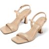imagemysoft Womens Strappy Stiletto Heels Open Square Toe Ankle Strap Dress Shoes 3 Inch Kitten Heeled SandalsNude Pu
