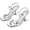 imagemysoft Womens Strappy Stiletto Heels Open Square Toe Ankle Strap Dress Shoes 3 Inch Kitten Heeled SandalsSilver Pu