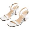 imagemysoft Womens Strappy Stiletto Heels Open Square Toe Ankle Strap Dress Shoes 3 Inch Kitten Heeled SandalsWhite Pu