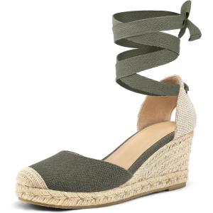 imagemysoft Womens Espadrille Platform Wedge Sandals Closed Toe Ankle Strap Lace up Summer ShoesArmy Green
