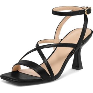 imagemysoft Womens Strappy Stiletto Heels Open Square Toe Ankle Strap Dress Shoes 3 Inch Kitten Heeled SandalsCrossblack Pu