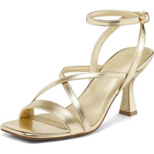 imagemysoft Womens Strappy Stiletto Heels Open Square Toe Ankle Strap Dress Shoes 3 Inch Kitten Heeled SandalsCrossgold Pu