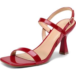 imagemysoft Womens Strappy Stiletto Heels Open Square Toe Ankle Strap Dress Shoes 3 Inch Kitten Heeled SandalsRed Patent