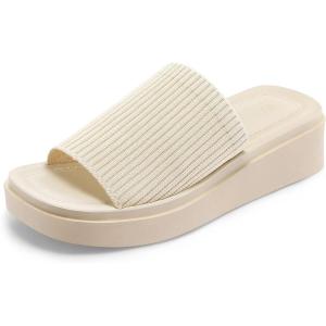 imagemysoft Womens Platform Sandals 18 Inch Slip On Comfortable Knit Open Toe Flatform Chunky Slide SandalsBeige