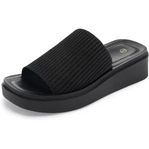 imagemysoft Womens Platform Sandals 18 Inch Slip On Comfortable Knit Open Toe Flatform Chunky Slide SandalsBlack
