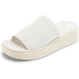 imagemysoft Womens Platform Sandals 18 Inch Slip On Comfortable Knit Open Toe Flatform Chunky Slide SandalsWhite